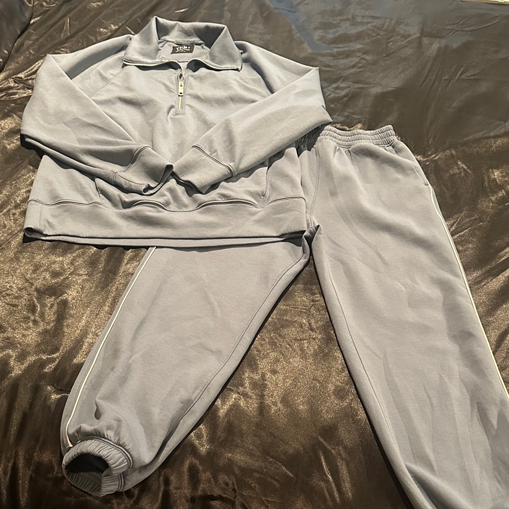 Blue Zip-Up Sweatshirt and Joggers Set